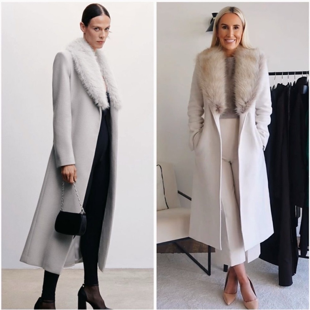 Mango Wool Blend Grey Coat Detachable Collar